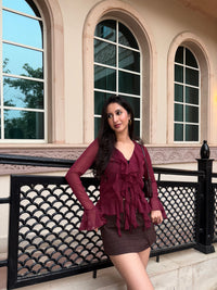Juliette Ruffle Top in Burgundy