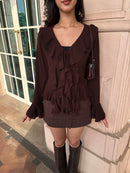 Juliette Ruffle Top in Brown