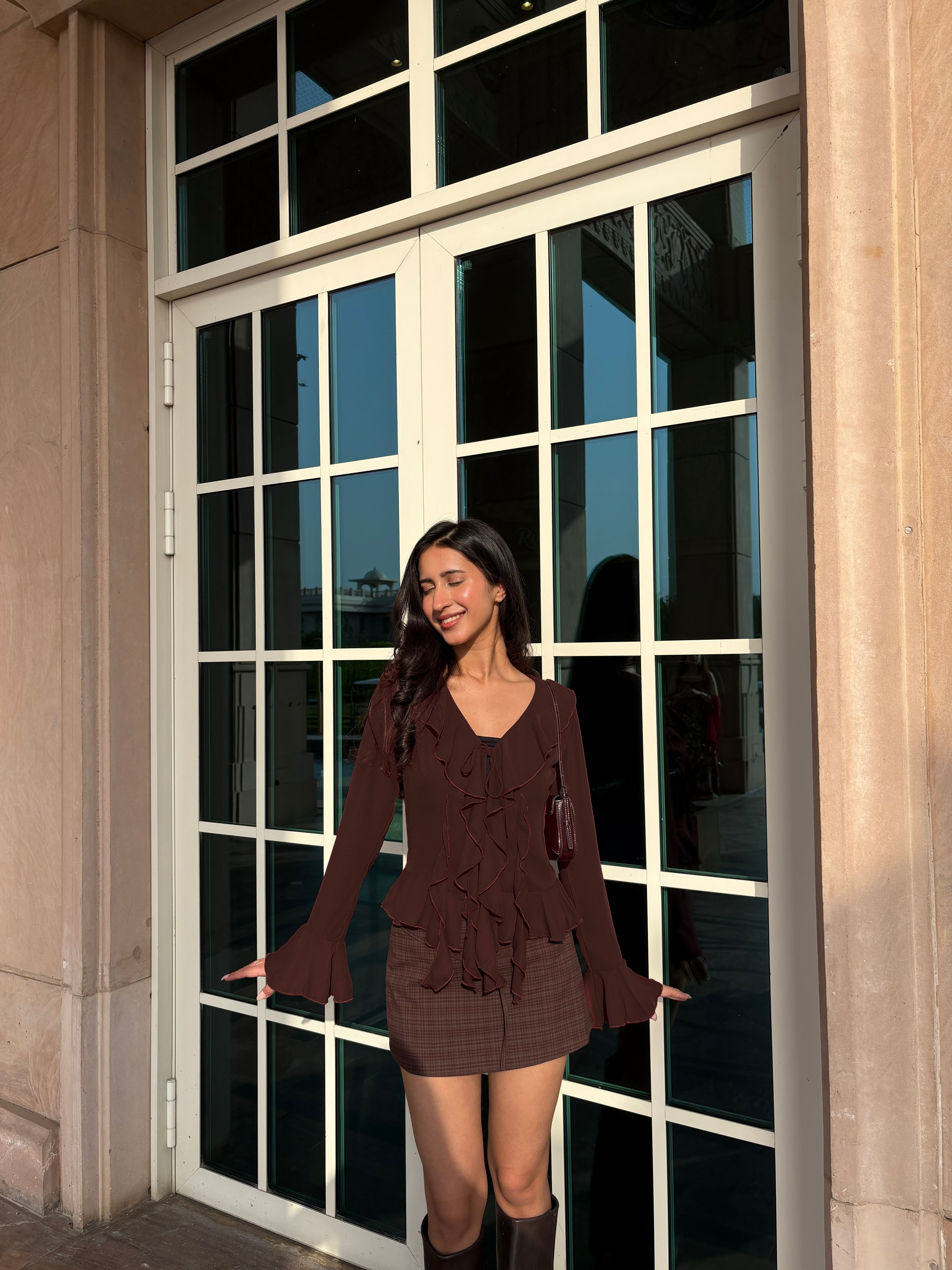 Juliette Ruffle Top in Brown