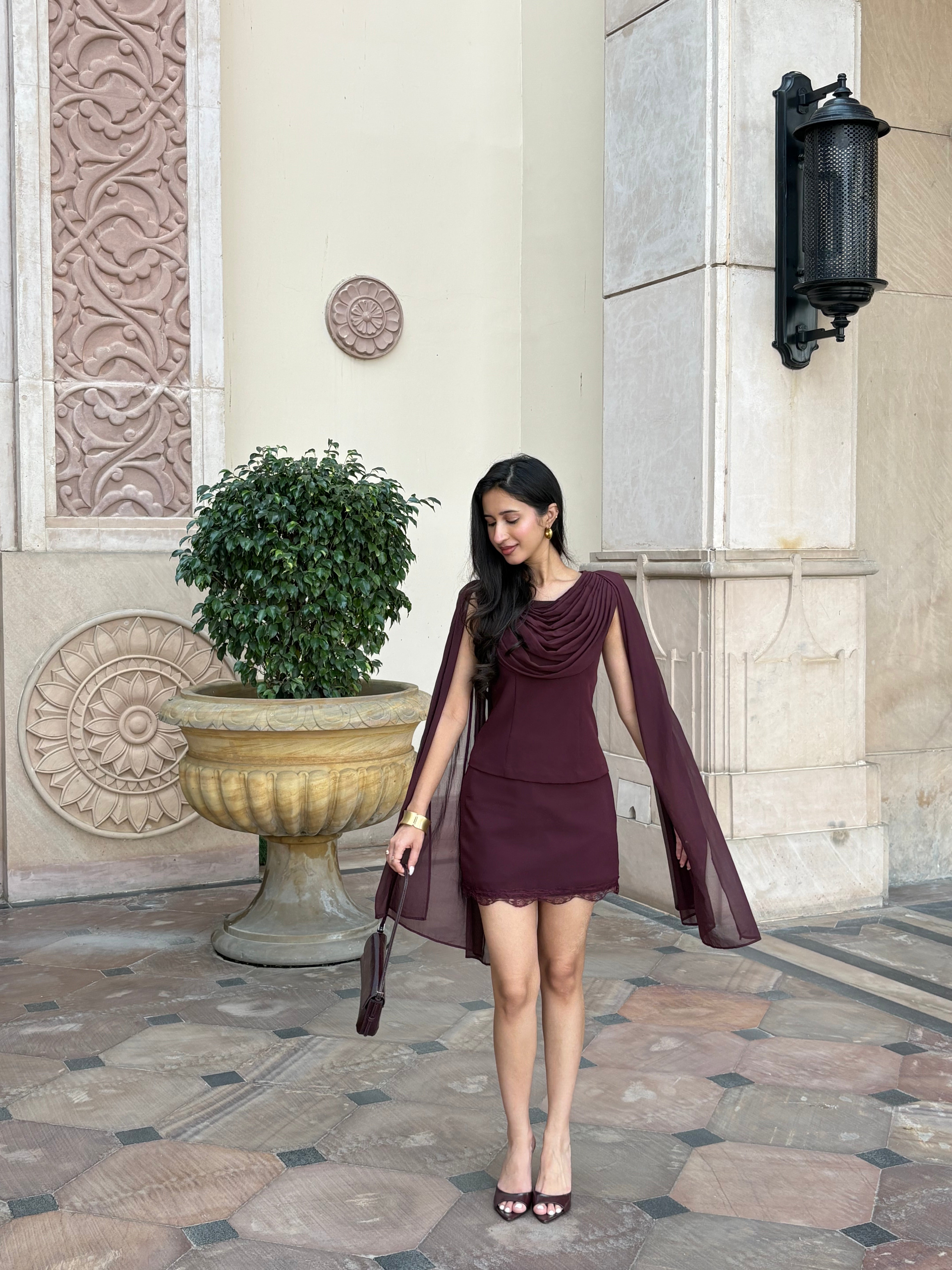 Audrey Dupatta Top in Burgundy
