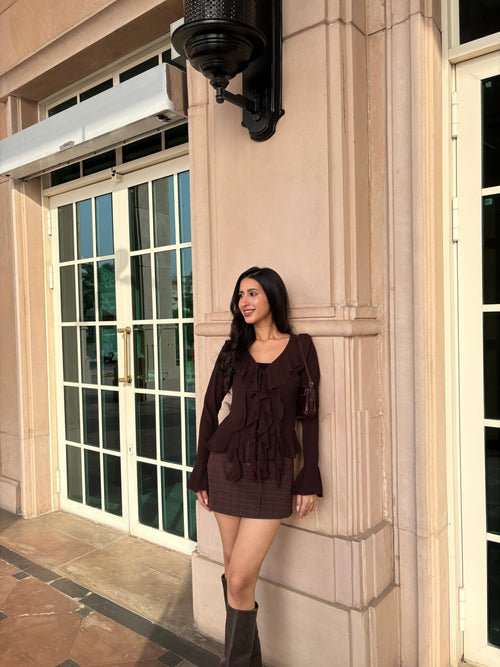 Juliette Ruffle Top in Brown