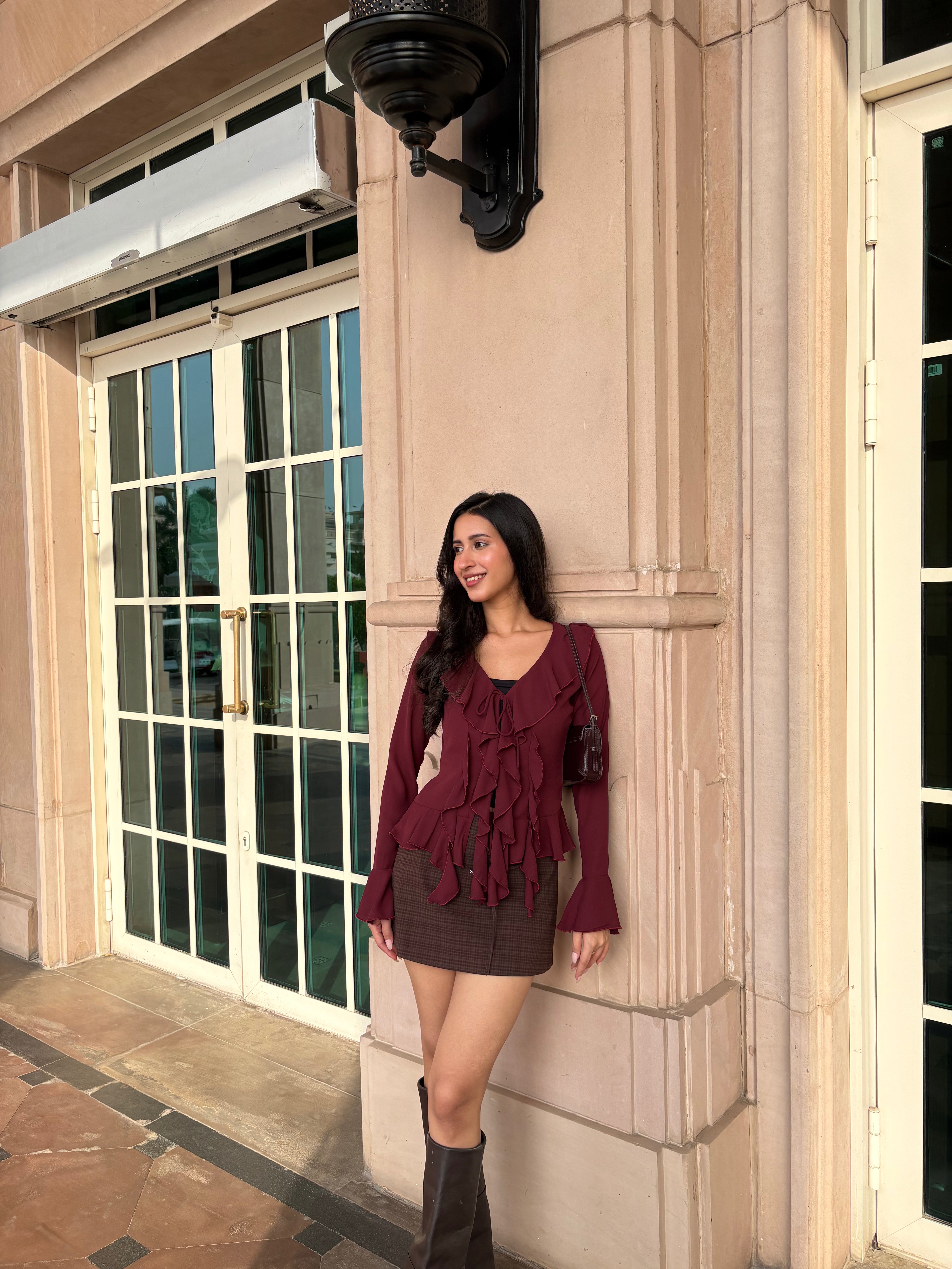 Juliette Ruffle Top in Burgundy