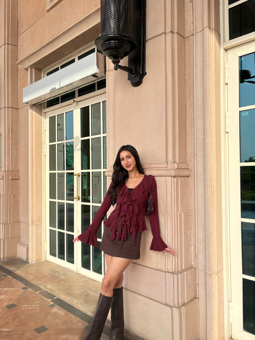 Juliette Ruffle Top in Burgundy