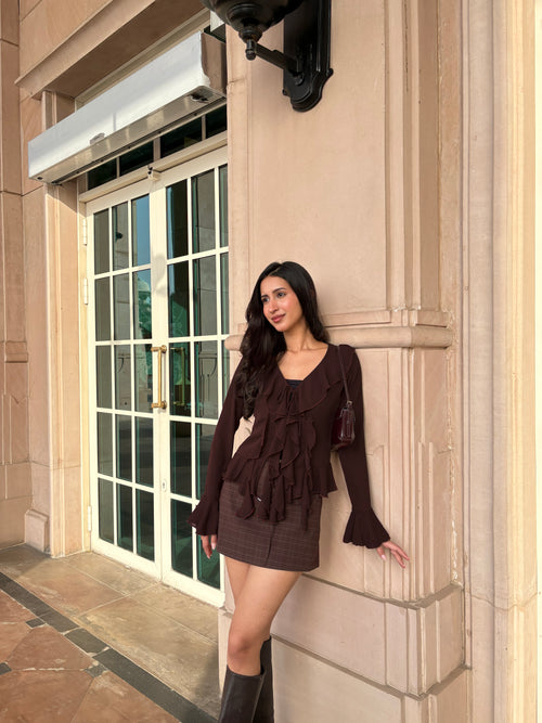 Juliette Ruffle Top in Brown