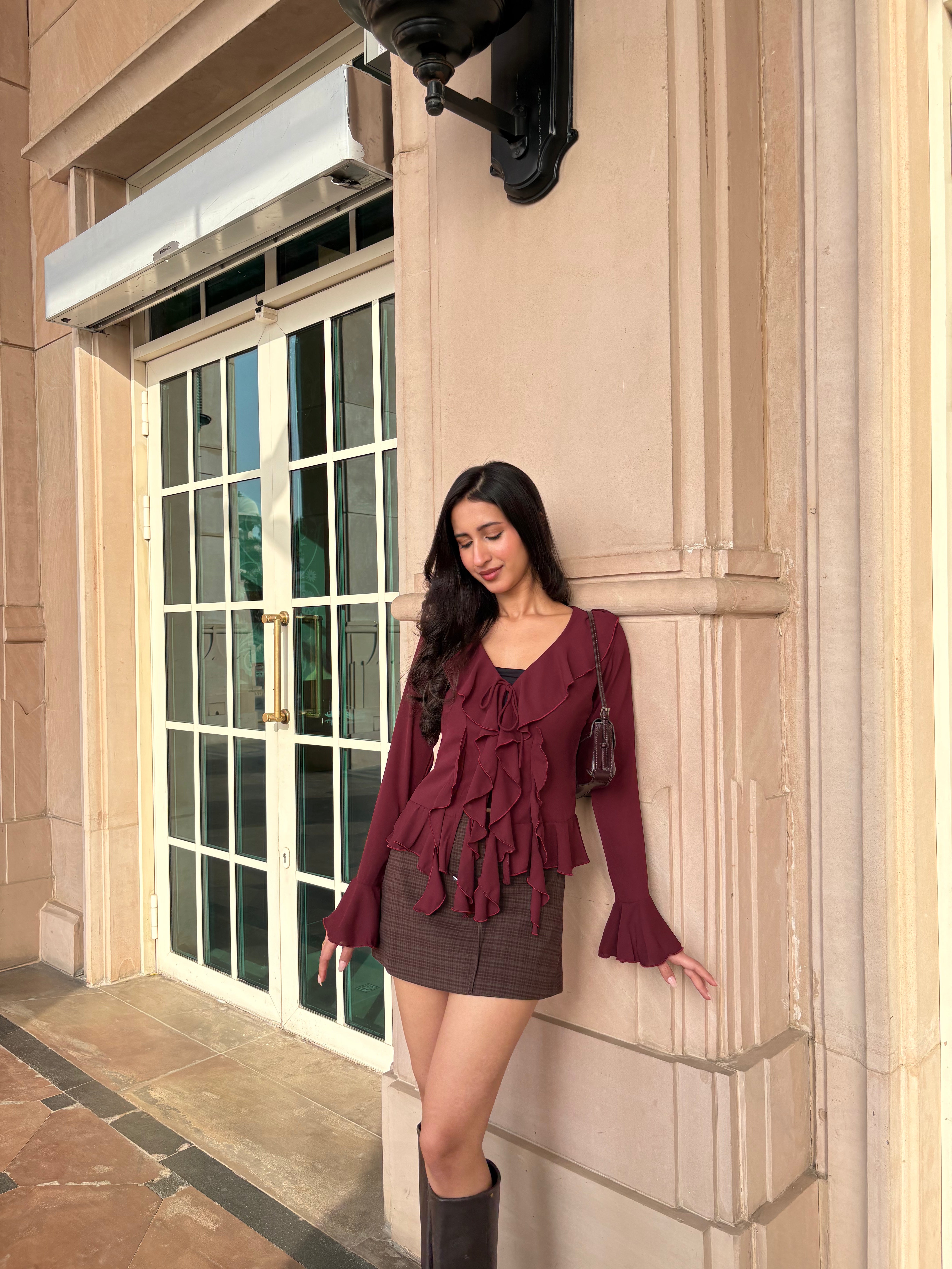 Juliette Ruffle Top in Burgundy
