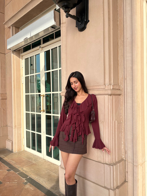 Juliette Ruffle Top in Burgundy