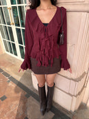 Juliette Ruffle Top in Burgundy