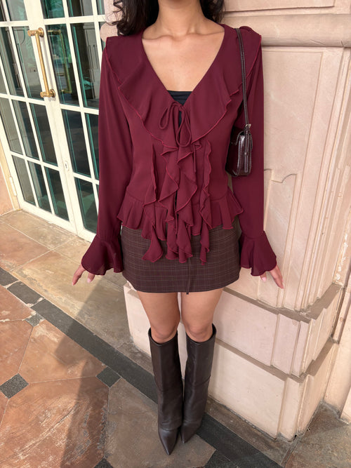 Juliette Ruffle Top in Burgundy