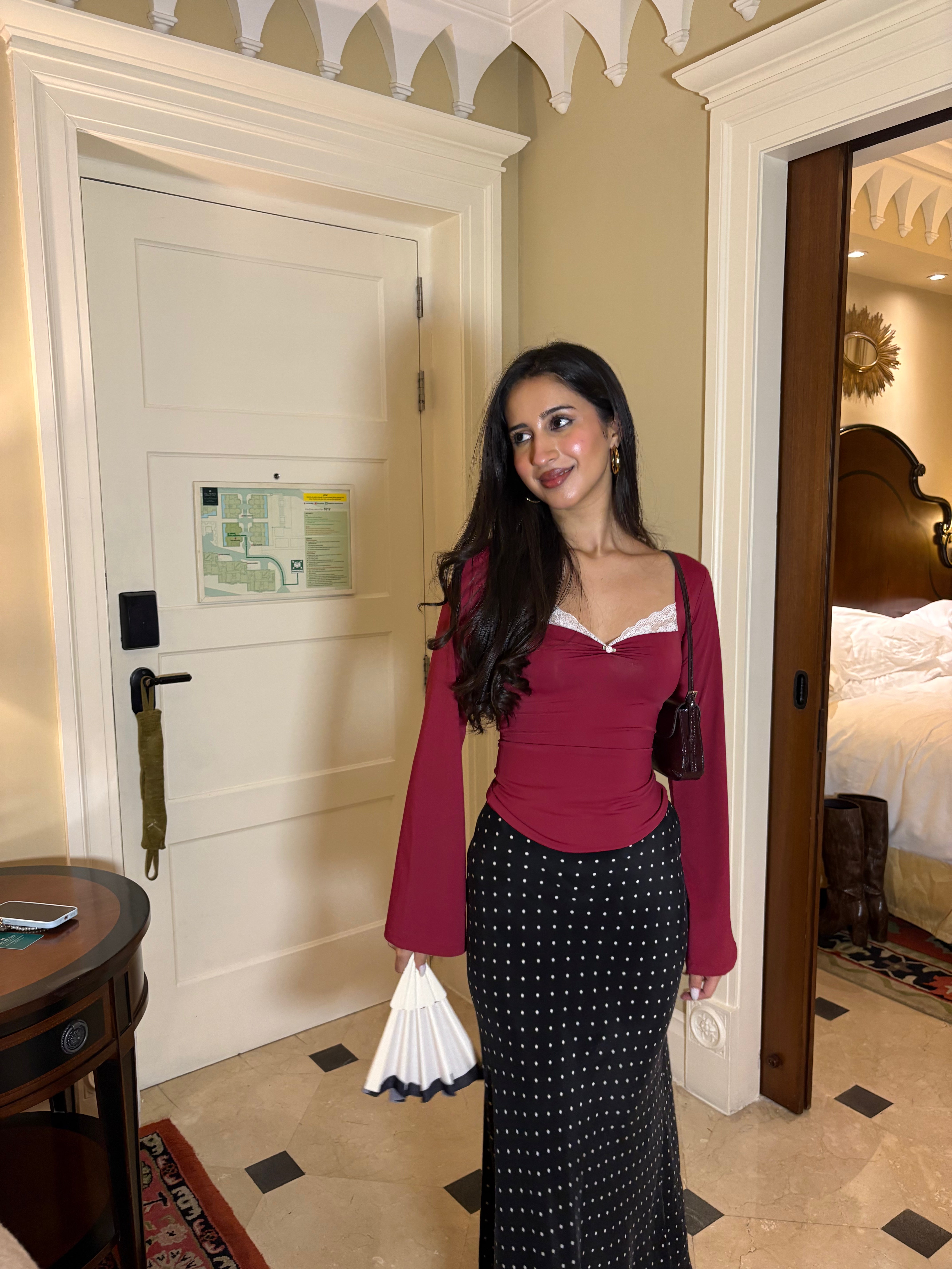 Belle Full Sleeves Sculpting Top in Crimson