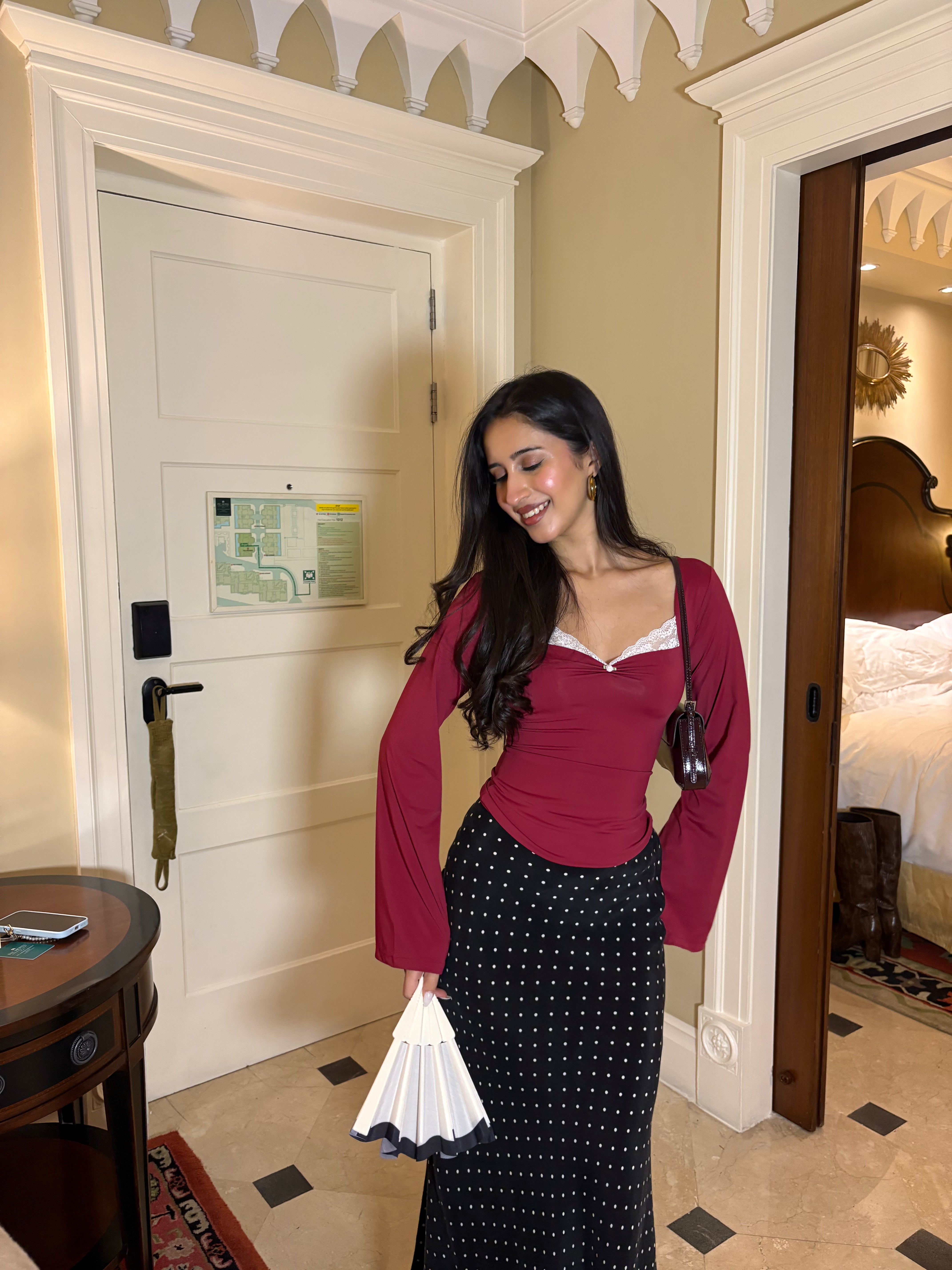 Belle Full Sleeves Sculpting Top in Crimson