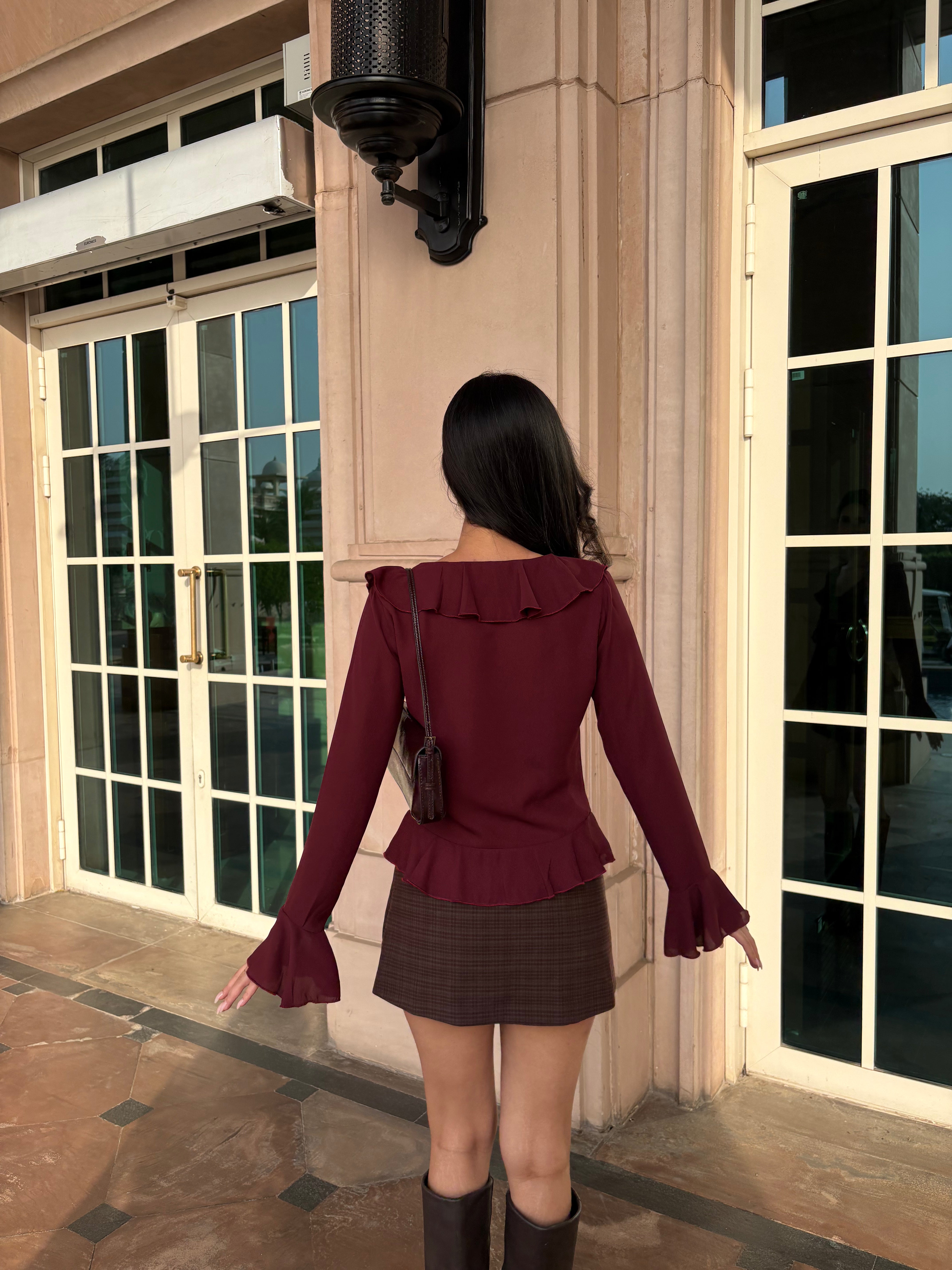 Juliette Ruffle Top in Burgundy