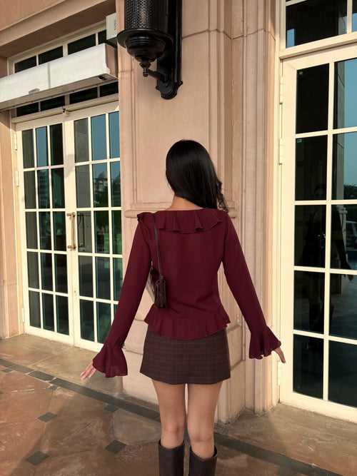 Juliette Ruffle Top in Burgundy