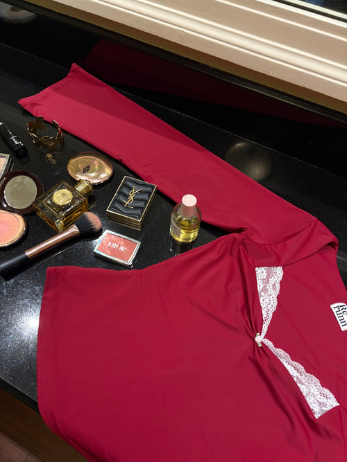 Belle Full Sleeves Sculpting Top in Crimson