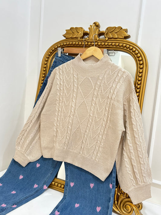 Holly Cable Knit Pullover in Beige (S-L)