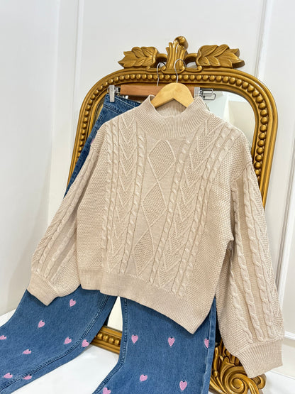 Holly Cable Knit Pullover in Beige (S-L)