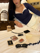 Belle Full Sleeves Sculpting Top in Navy