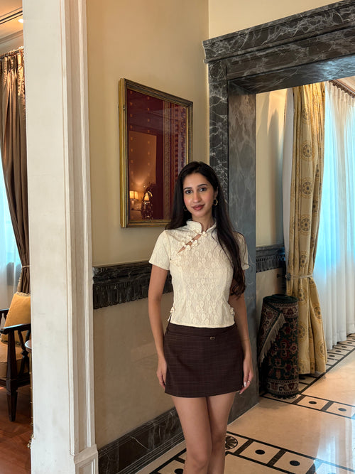 Mandarin Lace Top in Cream