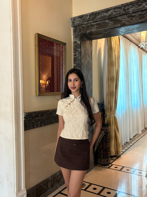 Mandarin Lace Top in Cream