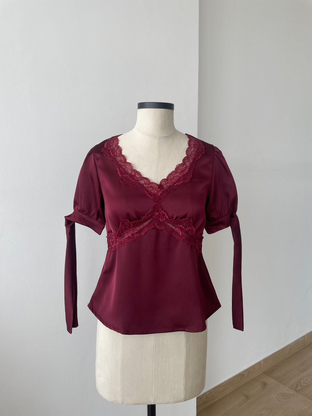 Lucine Satin Top in Burgundy - ANNIVERSARY SPECIAL