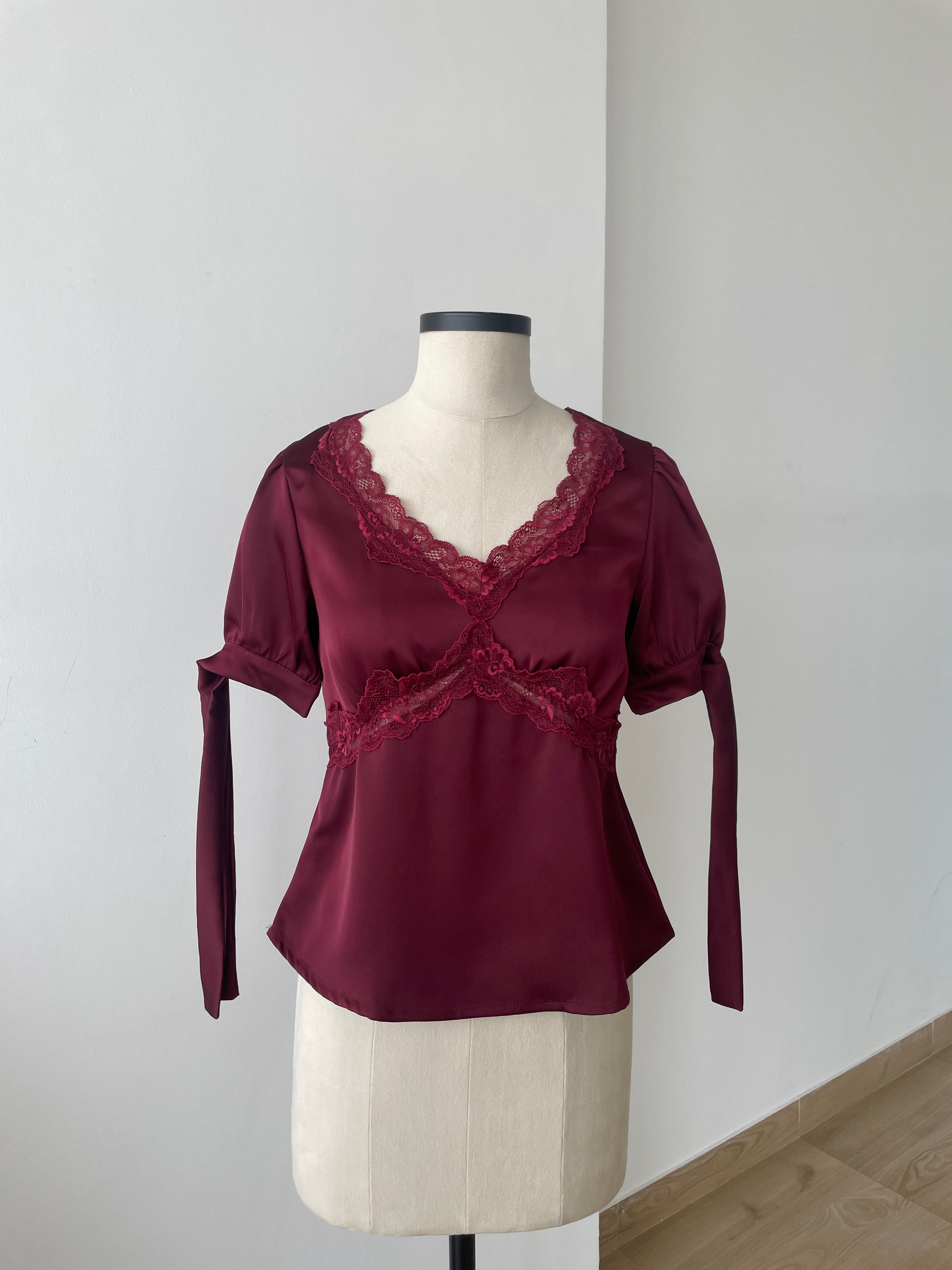 Lucine Satin Top in Burgundy - ANNIVERSARY SPECIAL