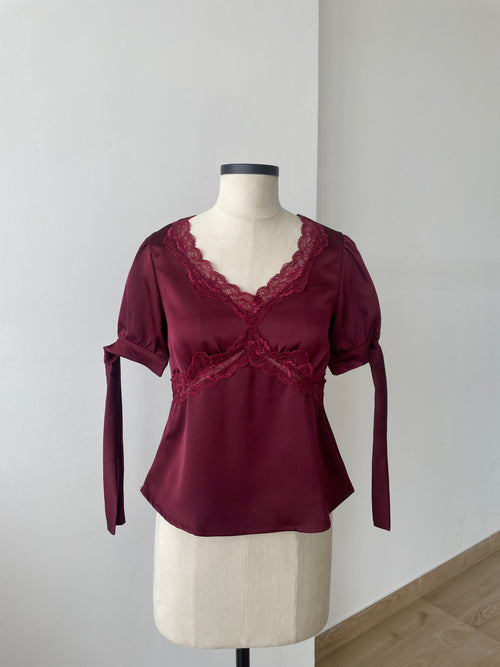 Lucine Satin Top in Burgundy - ANNIVERSARY SPECIAL