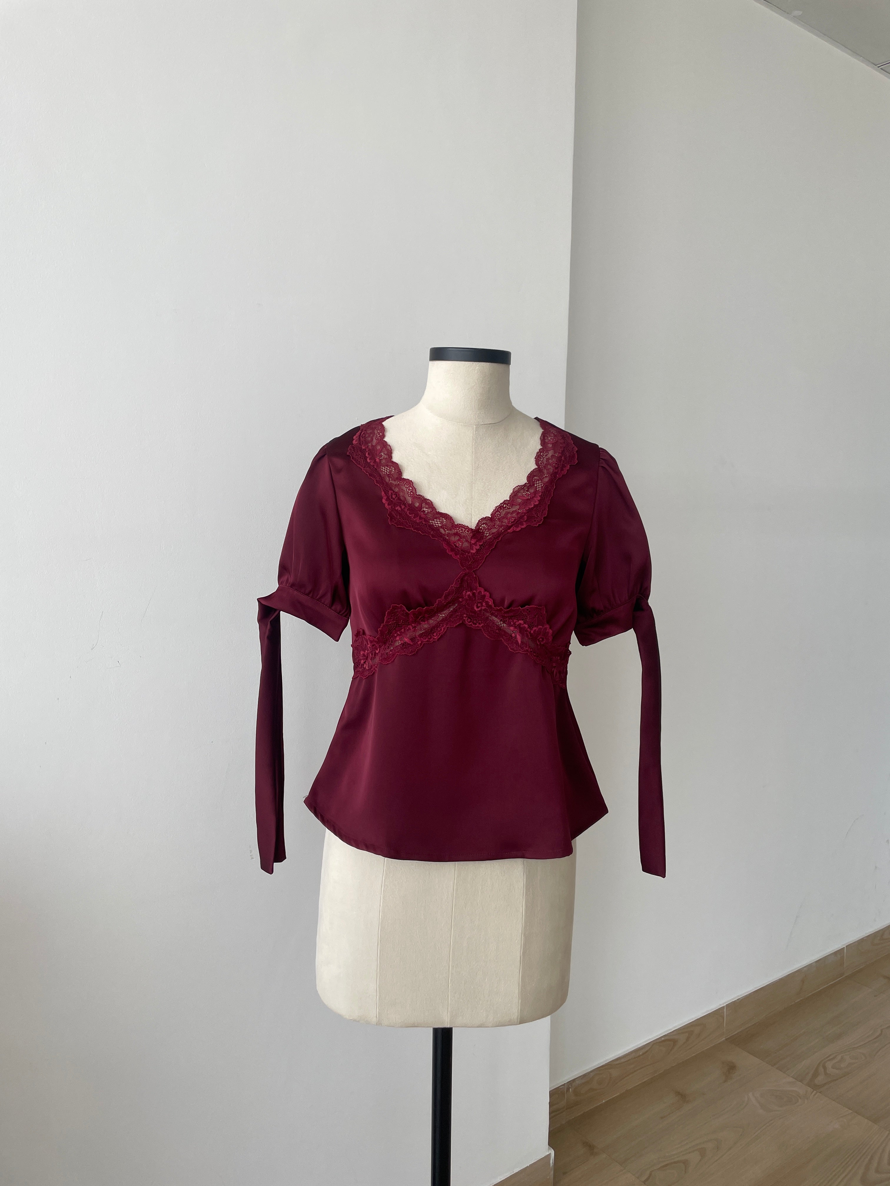 Lucine Satin Top in Burgundy - ANNIVERSARY SPECIAL