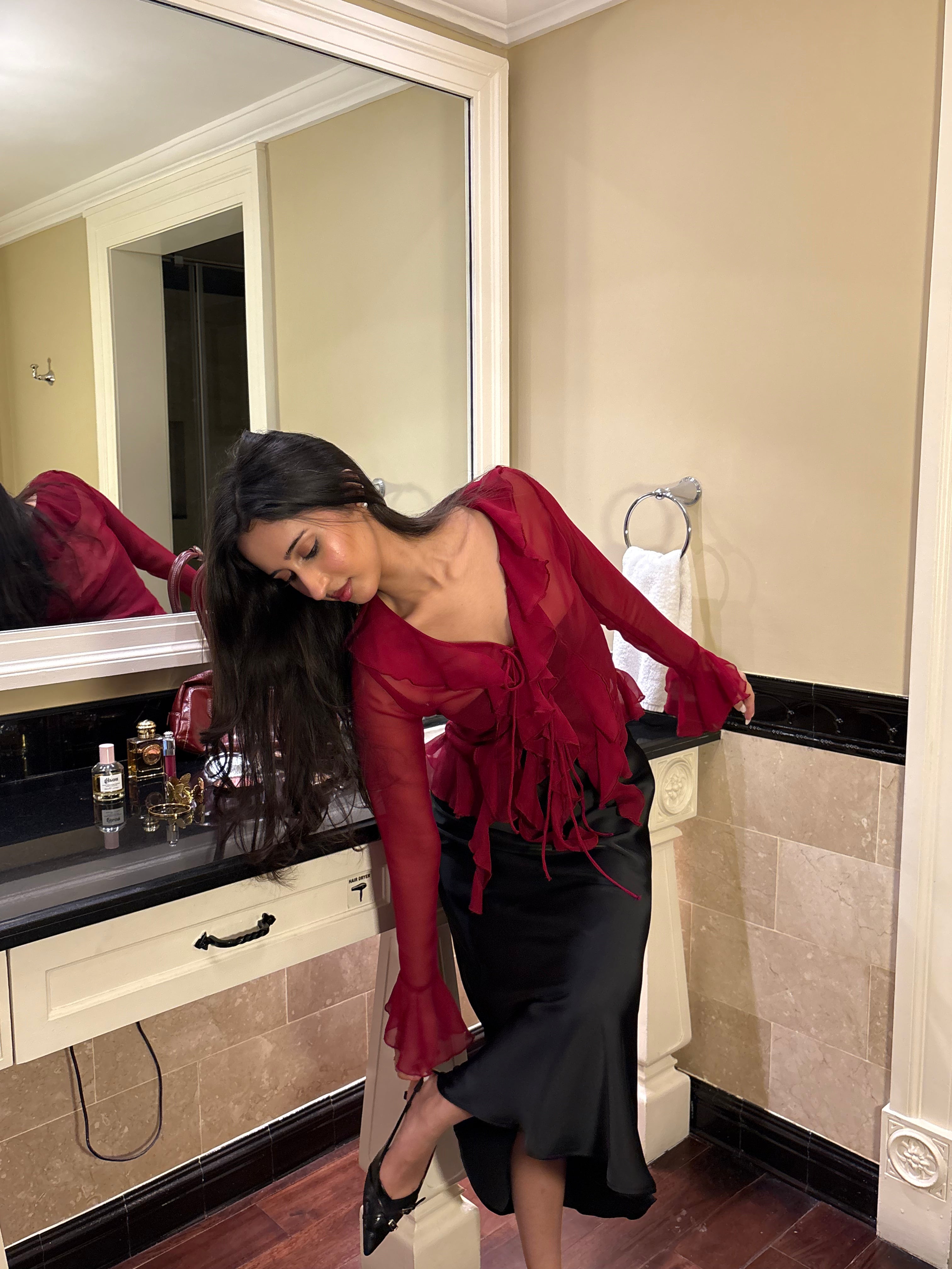 Juliette Ruffle Top in Crimson