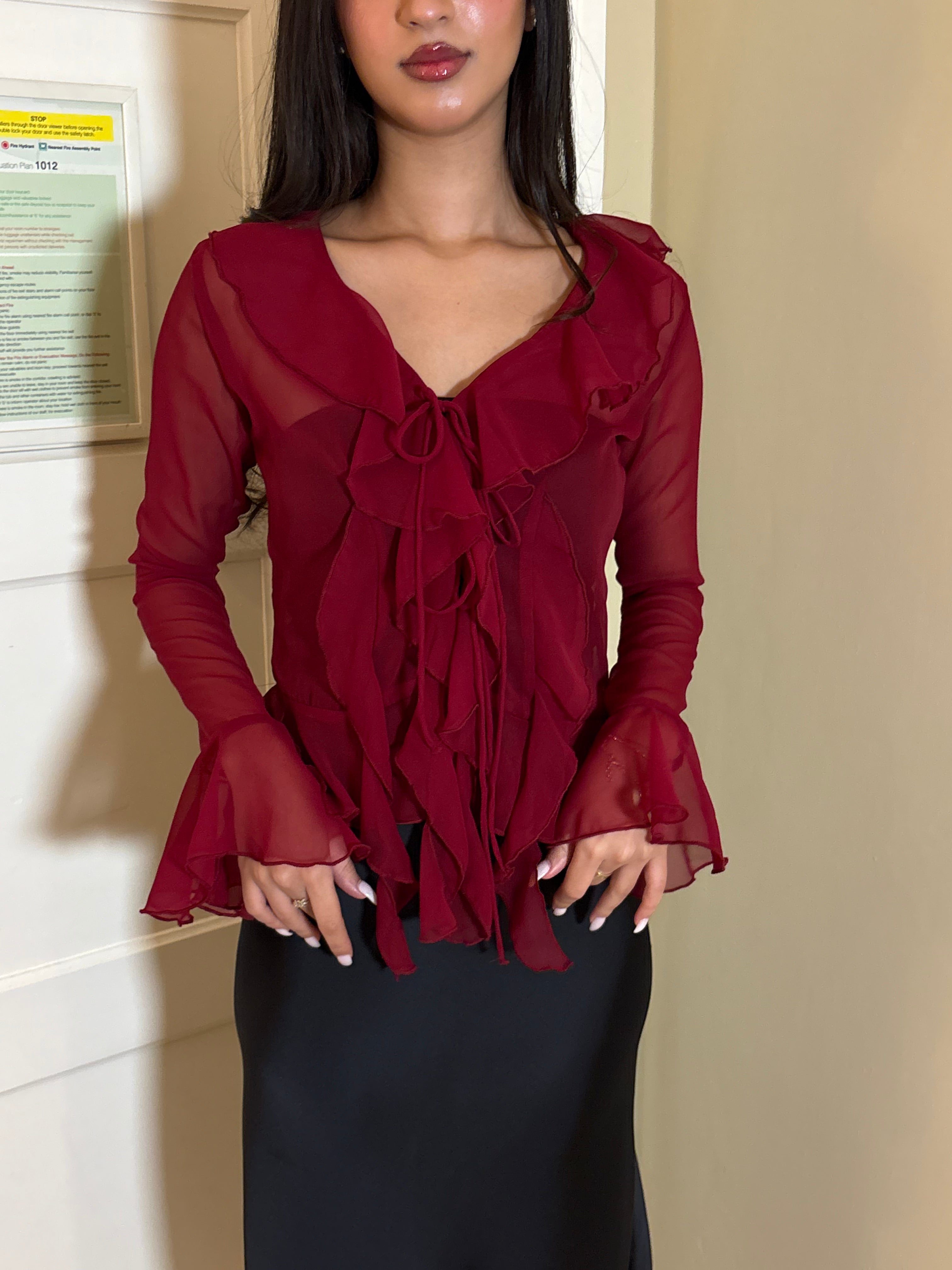 Juliette Ruffle Top in Crimson