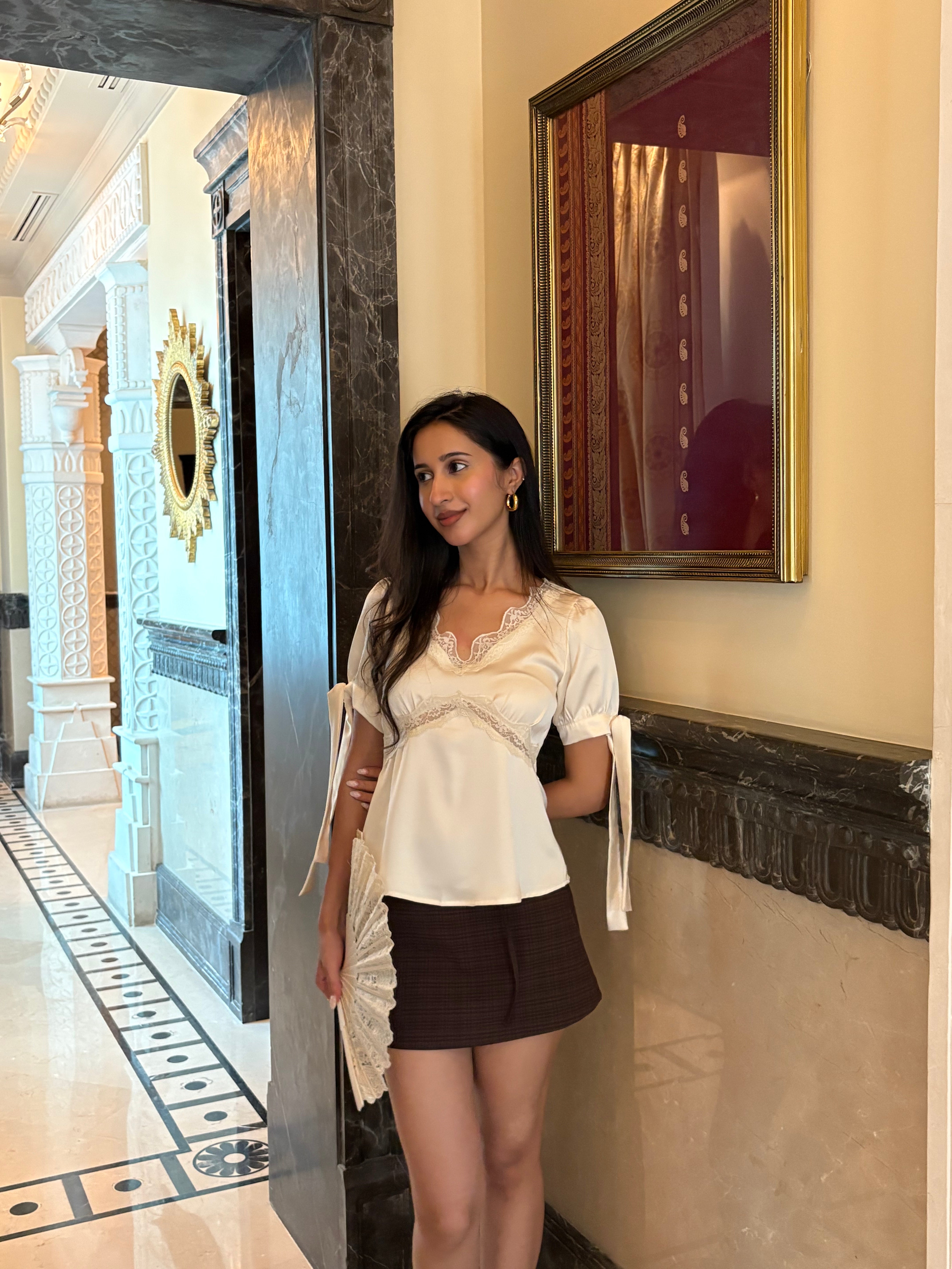 Lucine Satin Top in Cream
