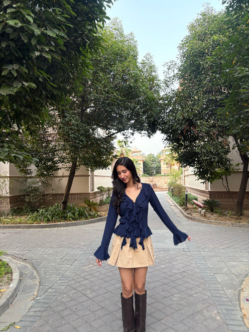 Juliette Ruffle Top in Navy
