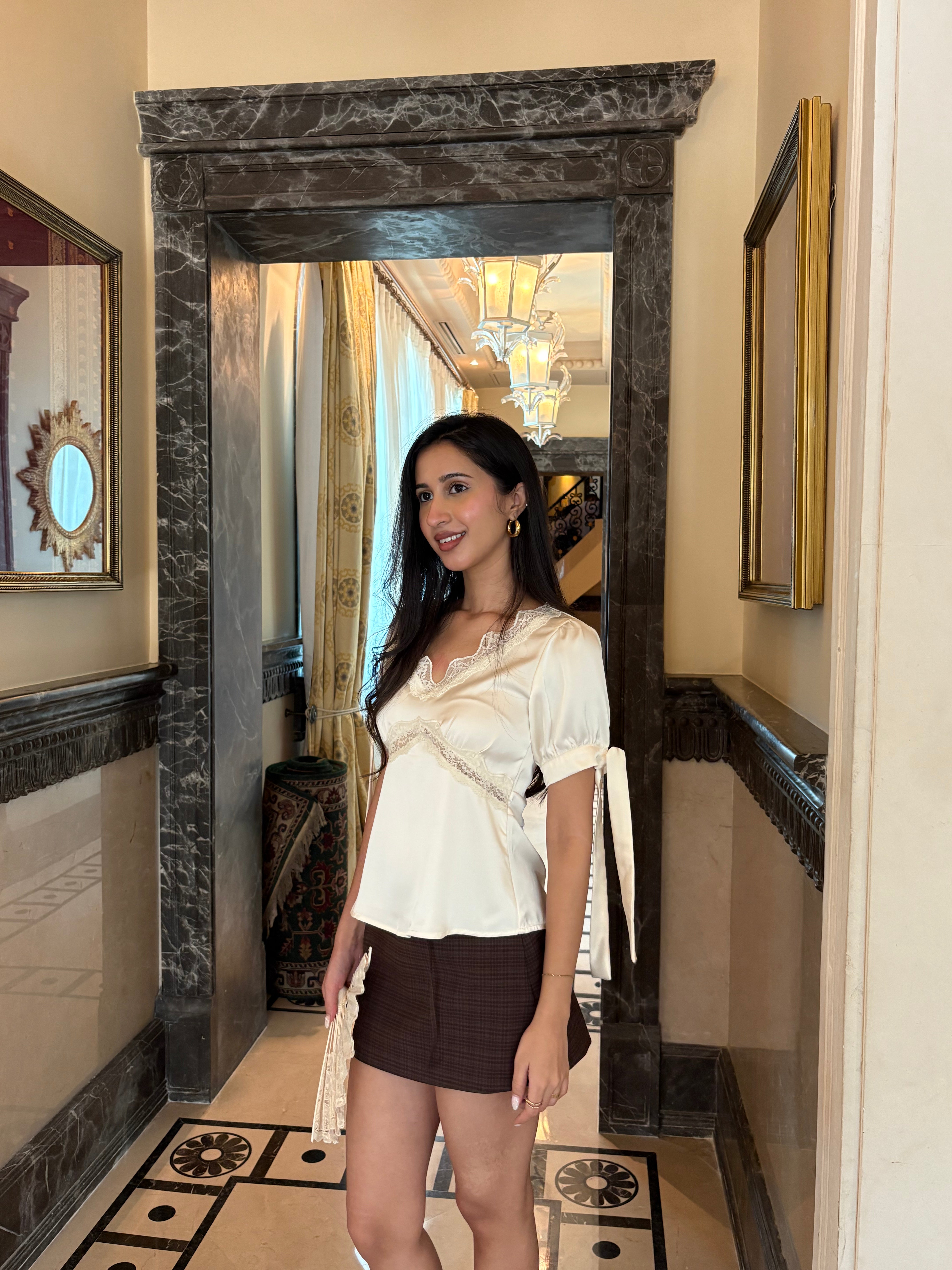Lucine Satin Top in Cream