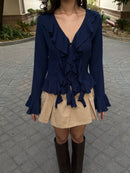 Juliette Ruffle Top in Navy