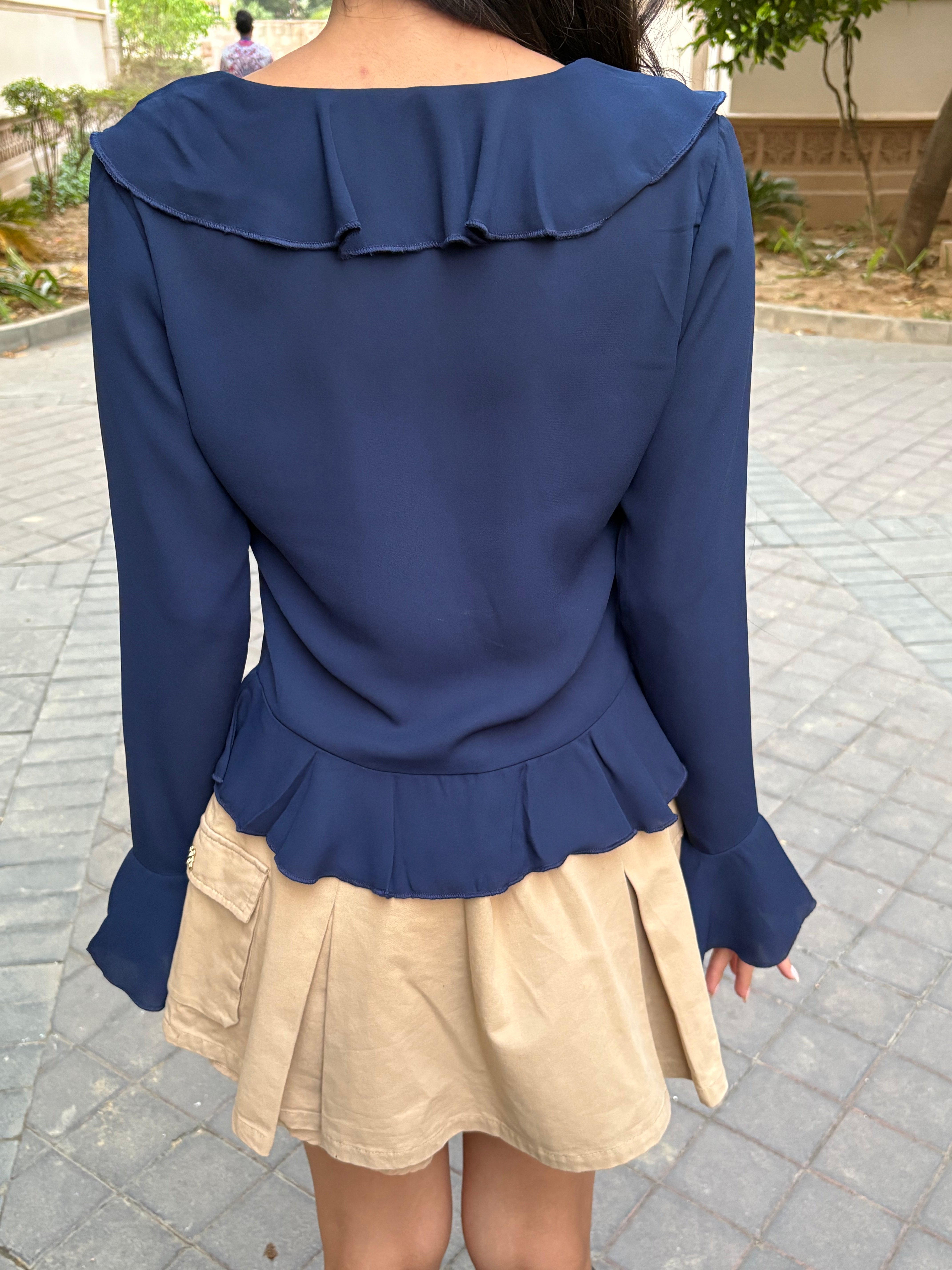 Juliette Ruffle Top in Navy