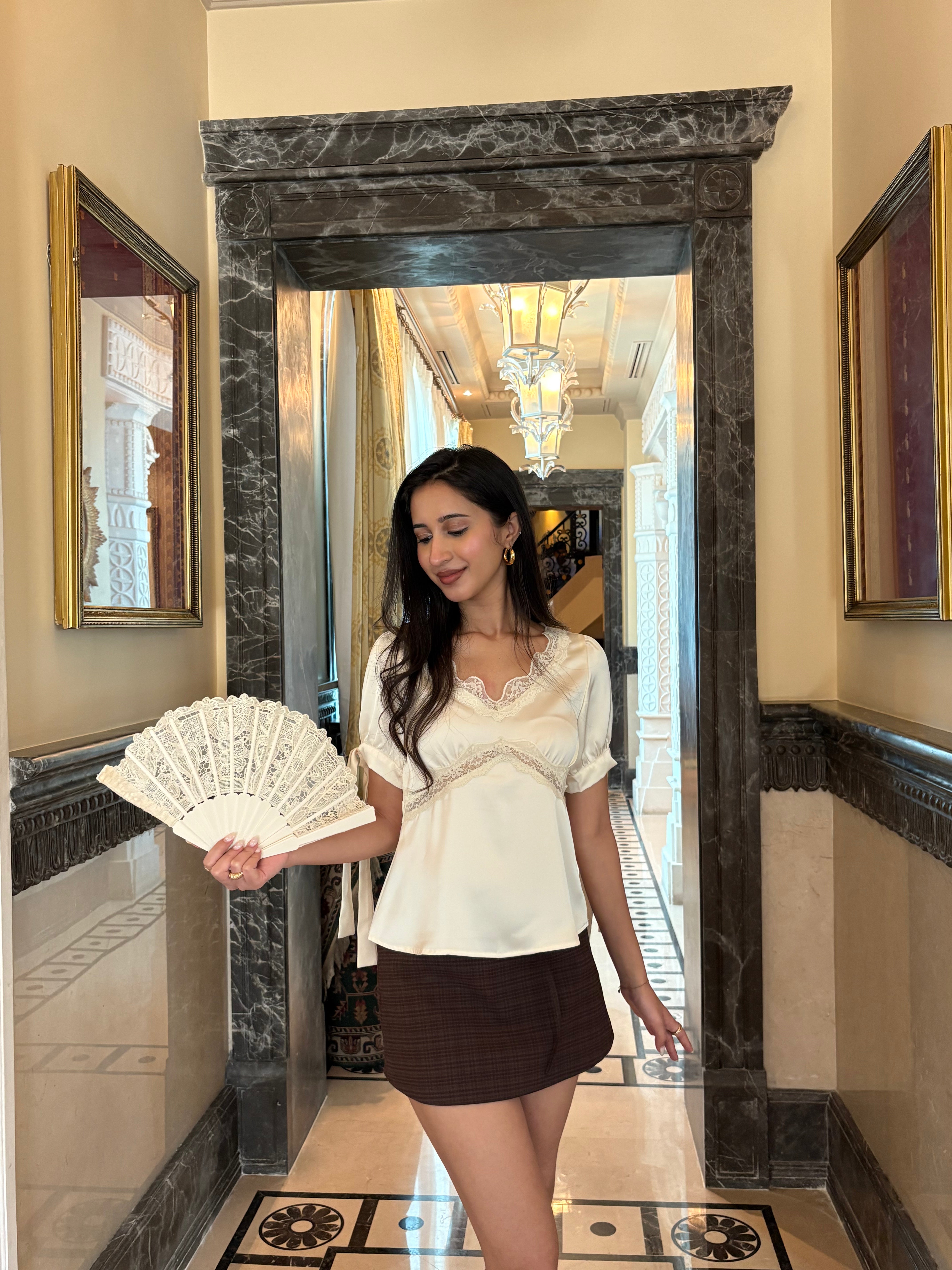 Lucine Satin Top in Cream