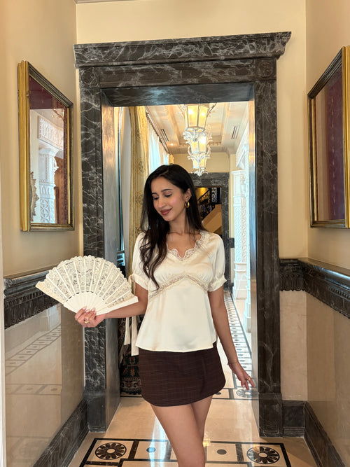 Lucine Satin Top in Cream
