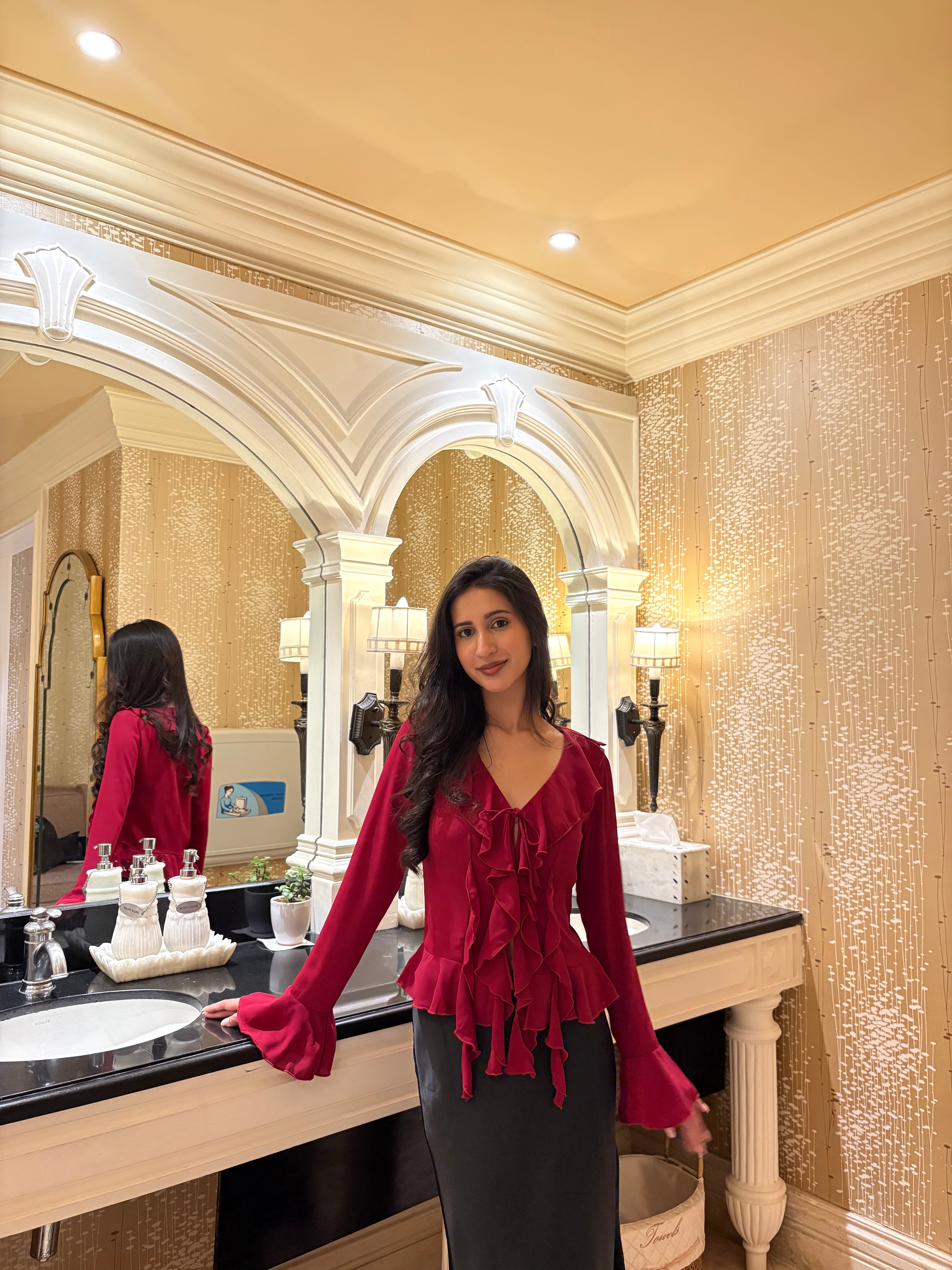 Juliette Ruffle Top in Crimson