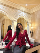 Juliette Ruffle Top in Crimson