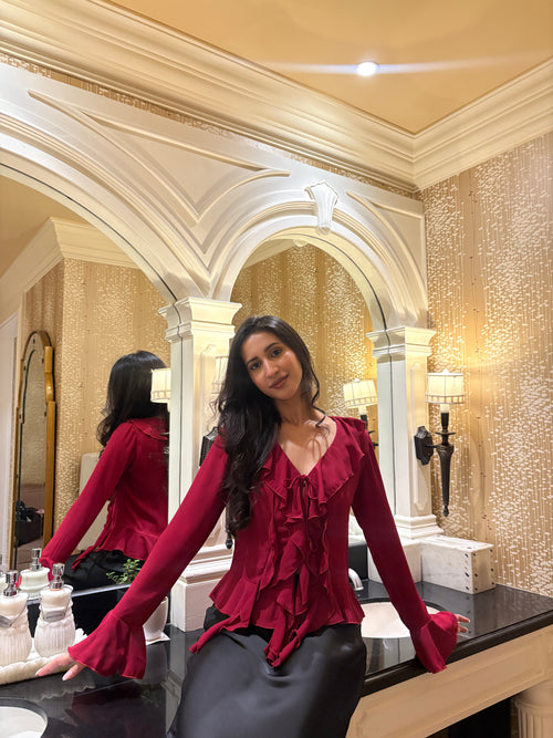 Juliette Ruffle Top in Crimson
