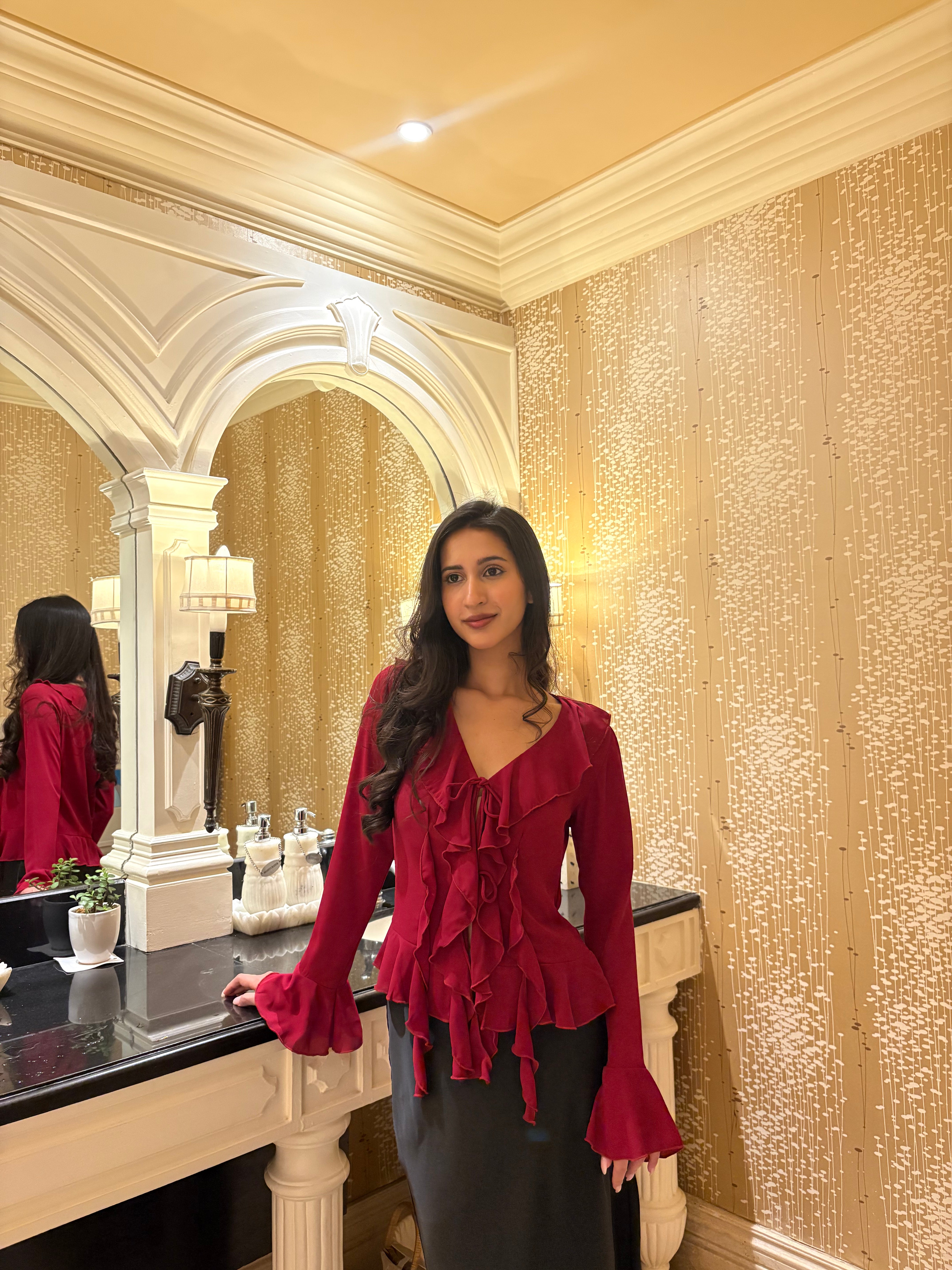 Juliette Ruffle Top in Crimson