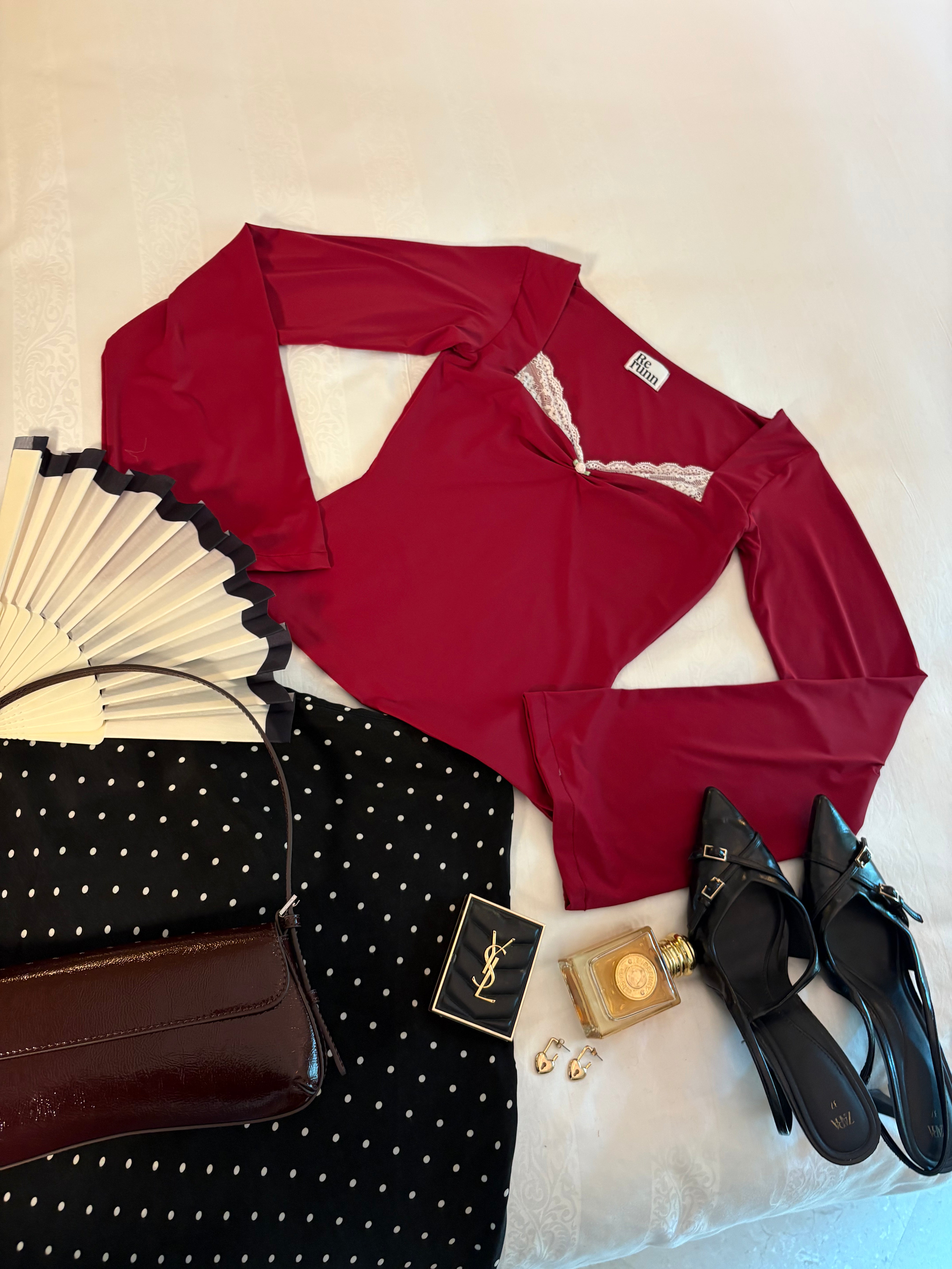 Belle Full Sleeves Sculpting Top in Crimson