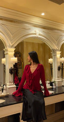 Juliette Ruffle Top in Crimson