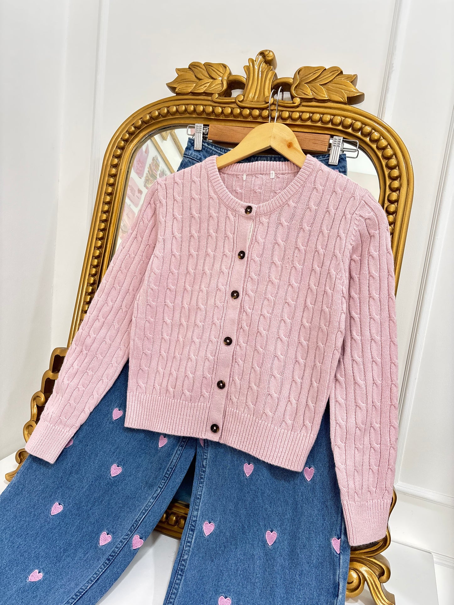 Pink Cable Knit Cardigan (S)