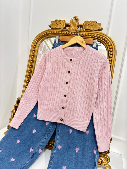 Pink Cable Knit Cardigan (S)