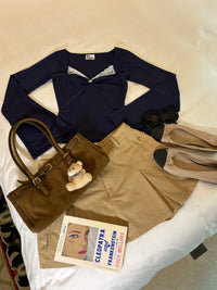 Belle Full Sleeves Sculpting Top in Navy