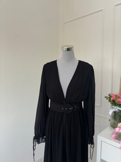 Black Pleated Belt Dress (S)