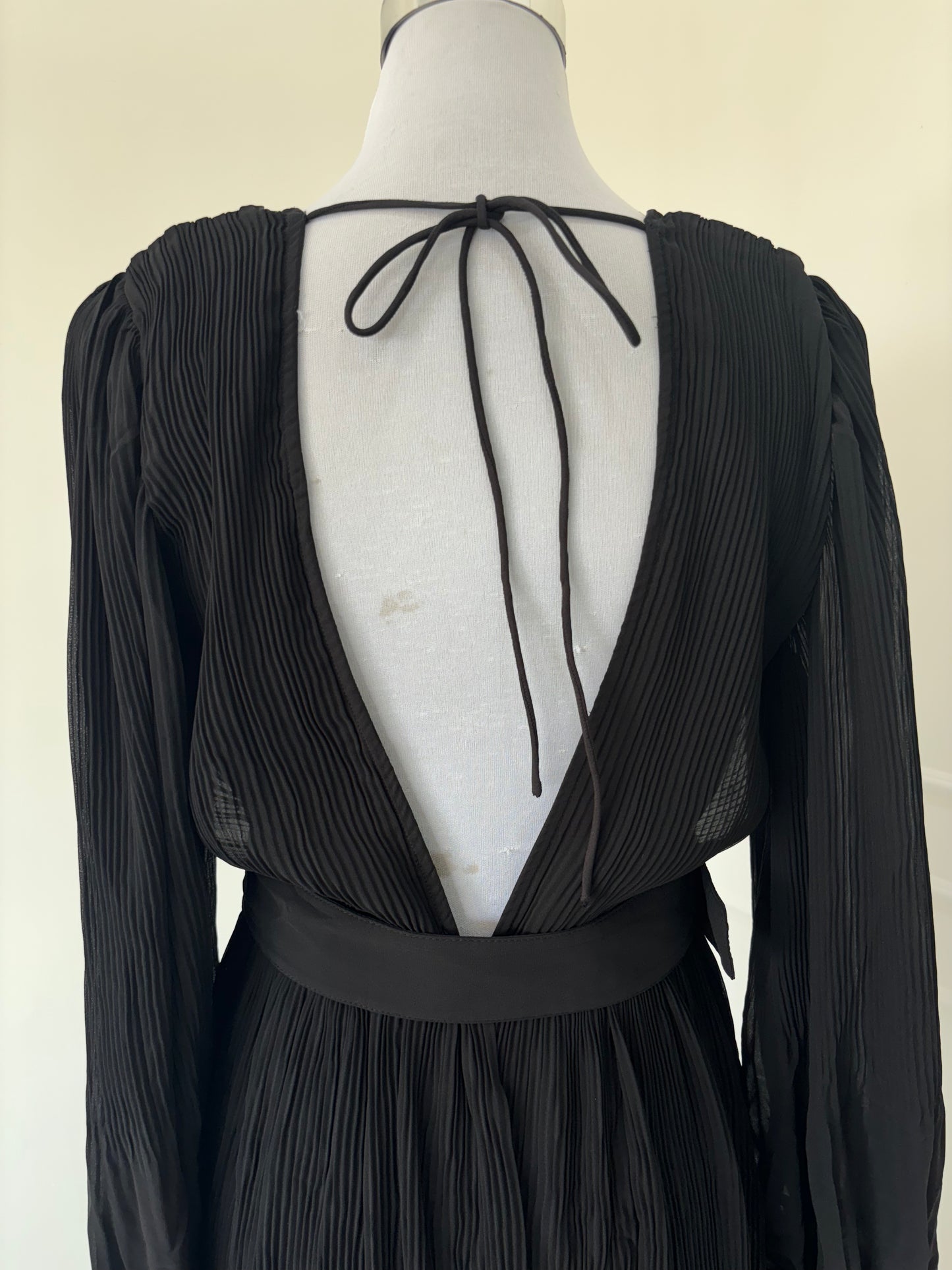 Black Pleated Belt Dress (S)