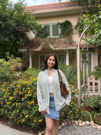 Linen Shirt in Green Striped (XS-XL)