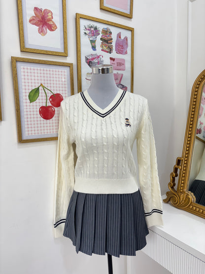 Teddy Embroidered Varsity Pullover in White (S-L)