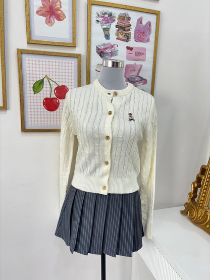 White Teddy Cable Knit Cardigan (S-M)