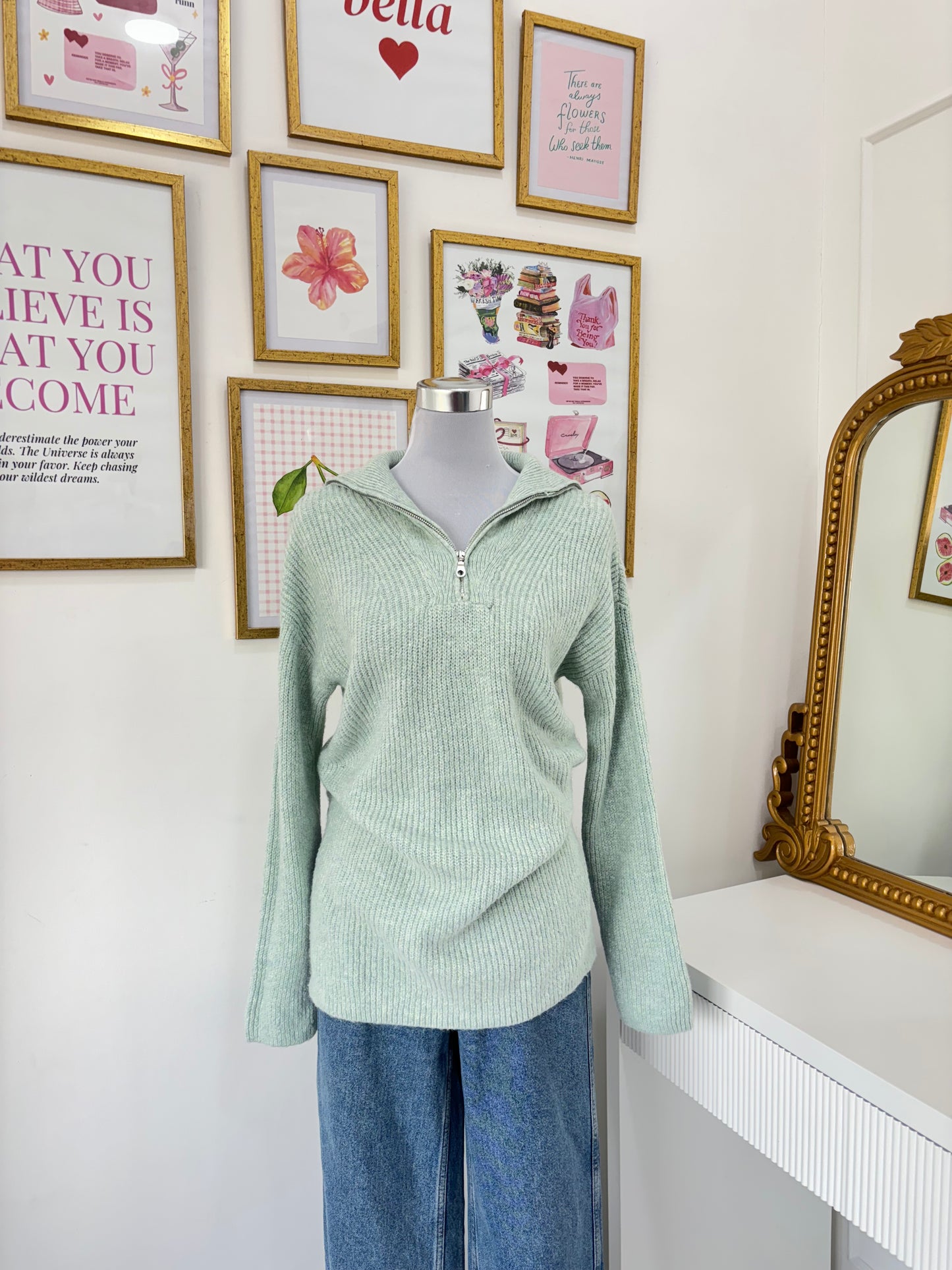 Half Zip Pullover in Sea Green (S-4XL)